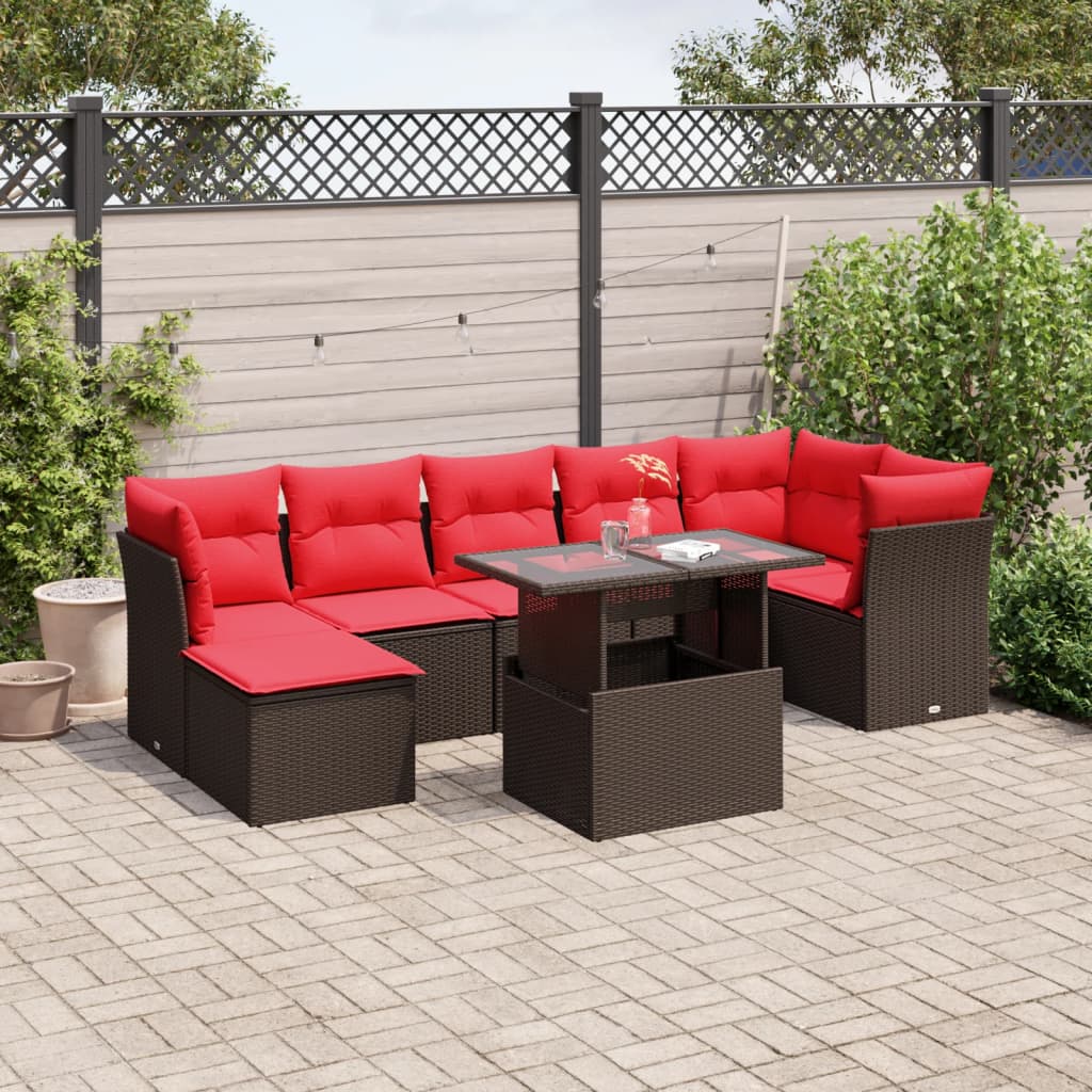 8-delt havesofast med hynder brun polyrattan