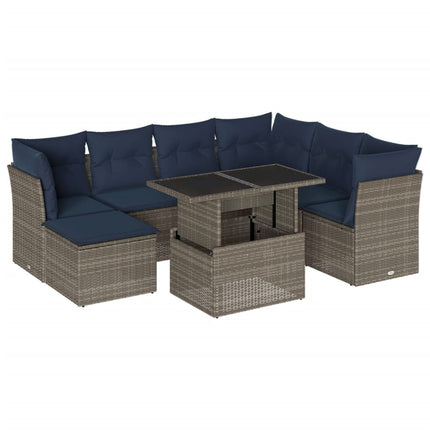 havesofasæt med 8 hynder grå polyrattan