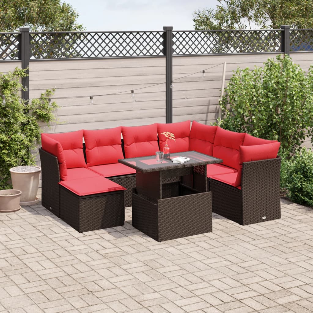 8-delt havesofast med hynder brun polyrattan