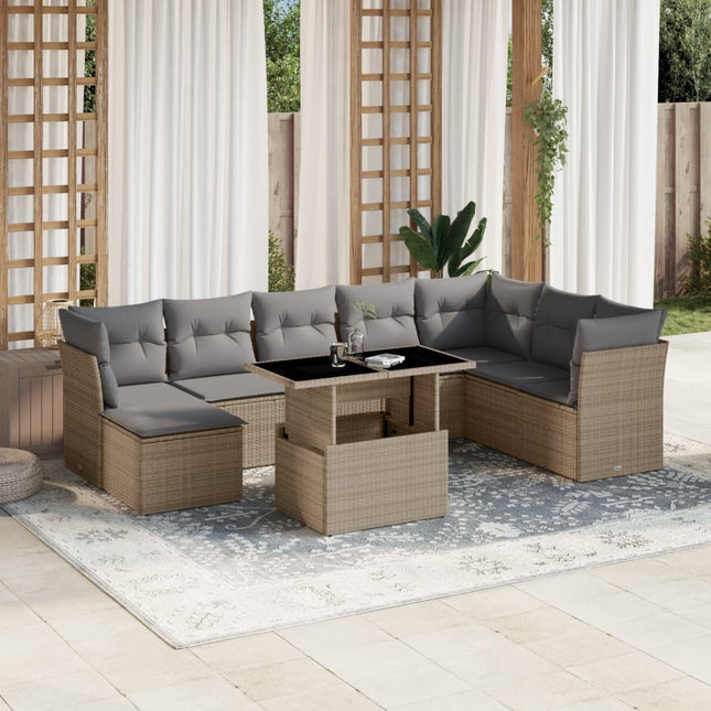 sofasæt til haven 9 dele med hynder polyrattan beige
