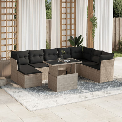 sofasæt til haven 9 dele med hynder polyrattan lysegrå