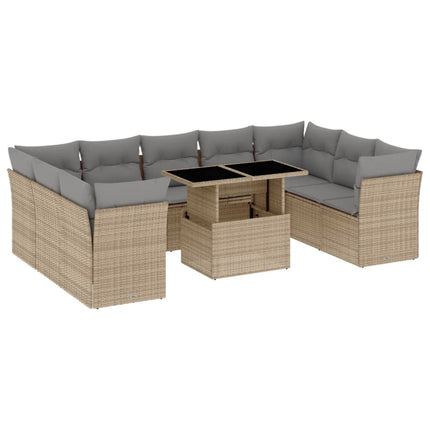 sofasæt til haven 10 dele med hynder polyrattan beige