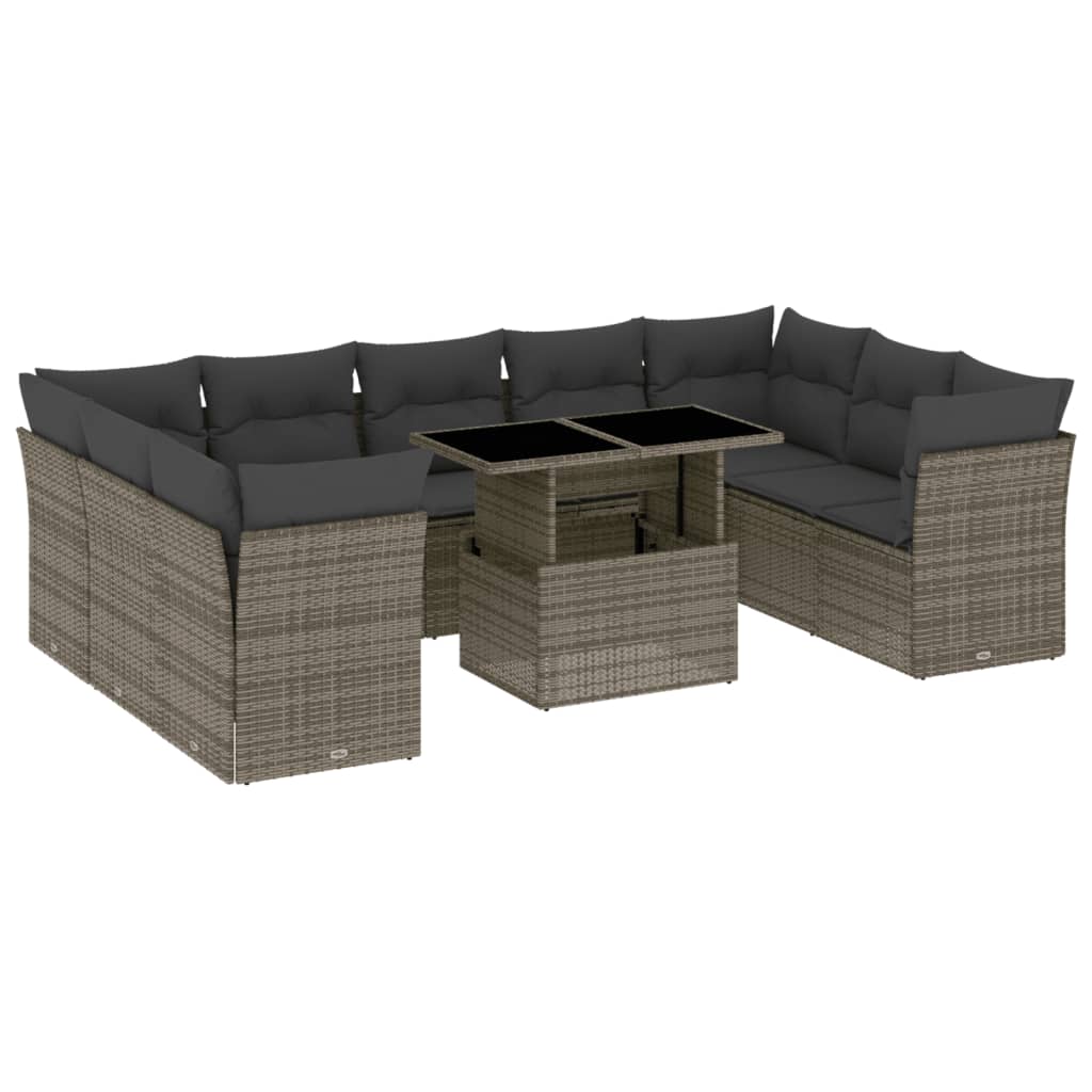 sofasæt til haven 10 dele med hynder polyrattan grå