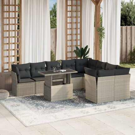 sofasæt til haven 10 dele med hynder polyrattan lysegrå