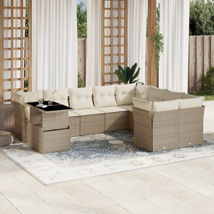 sofasæt til haven 10 dele med hynder polyrattan beige