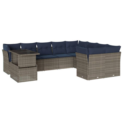 havesofasæt med 10 dele og hynder grå polyrattan