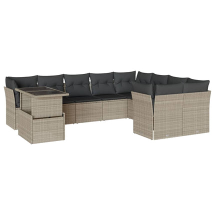 sofasæt til haven 10 dele med hynder polyrattan lysegrå