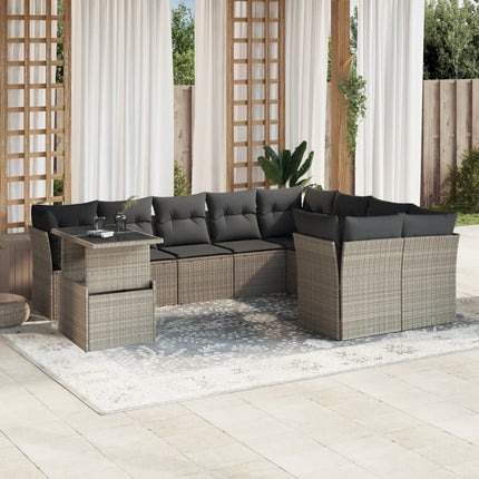 sofasæt til haven 10 dele med hynder polyrattan lysegrå