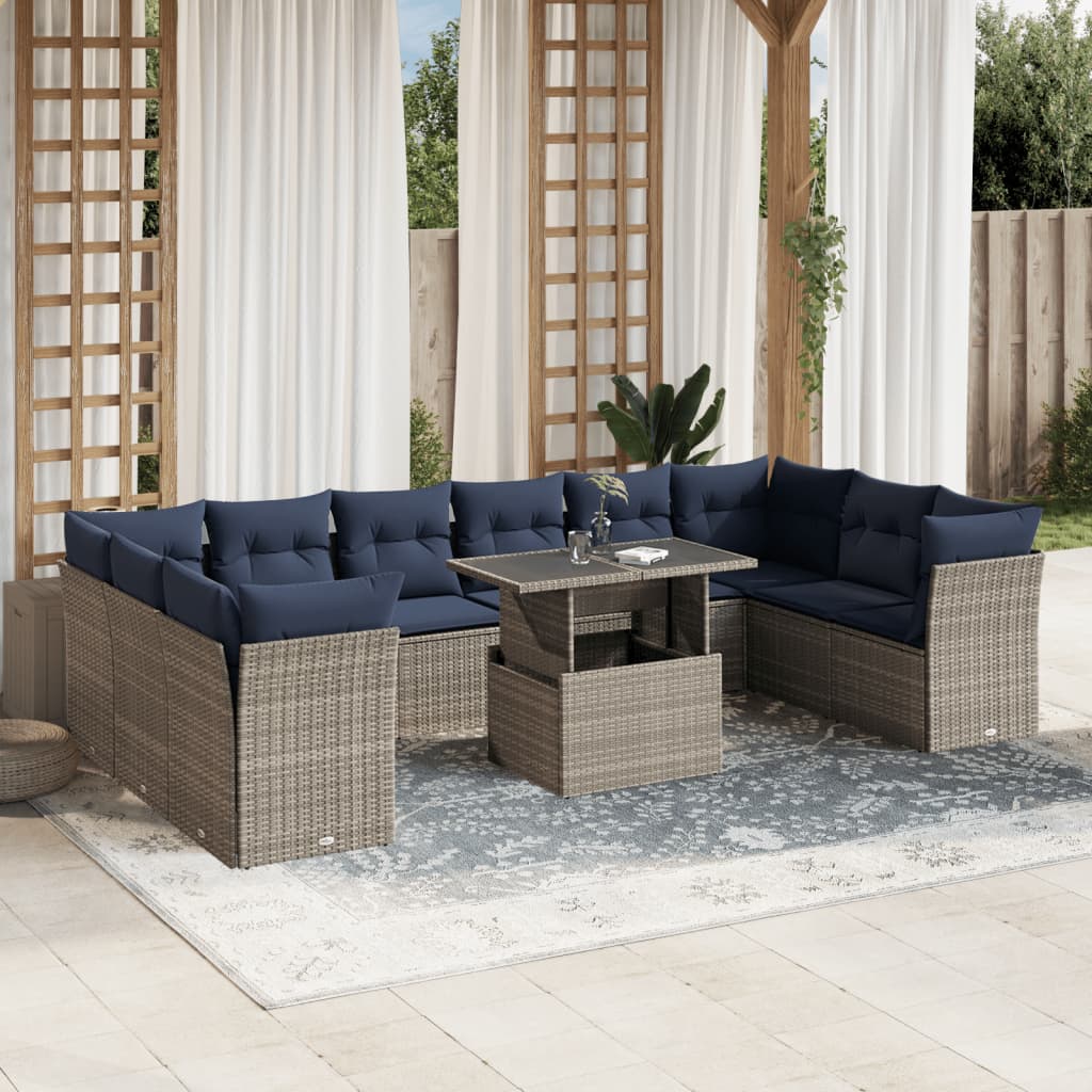 11-delt havesofast med hynder gr polyrattan