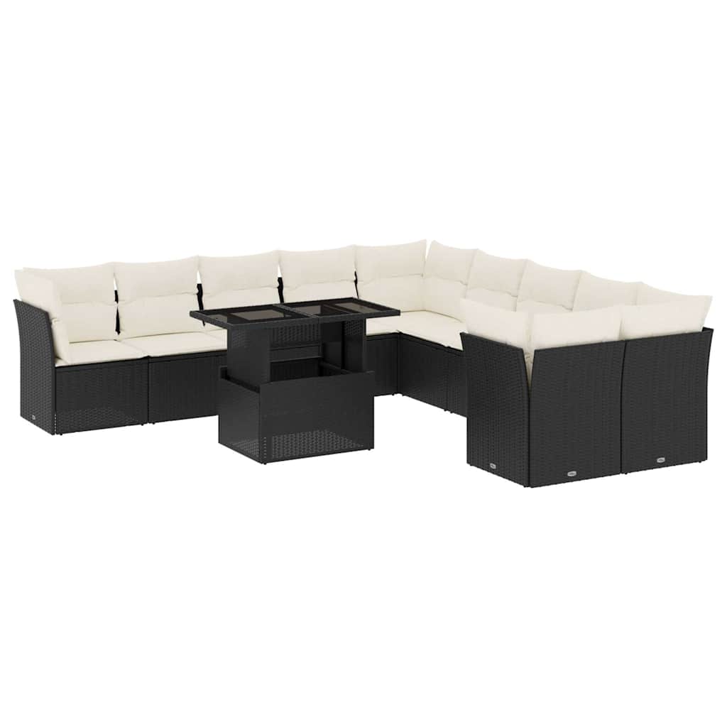 sofasæt til haven 11 dele med hynder polyrattan sort