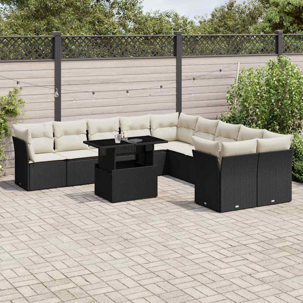 sofasæt til haven 11 dele med hynder polyrattan sort