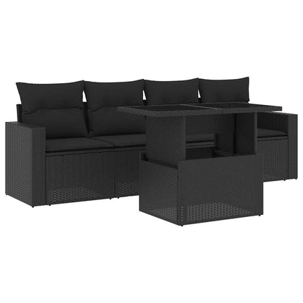 sofasæt til haven 5 dele med hynder polyrattan sort