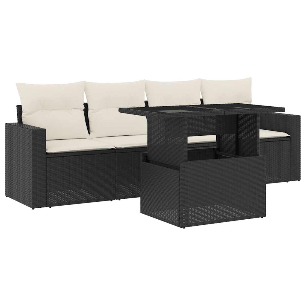 sofasæt til haven 5 dele med hynder polyrattan sort