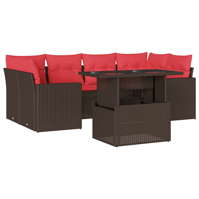 havesofasæt med 7 hynder brun polyrattan