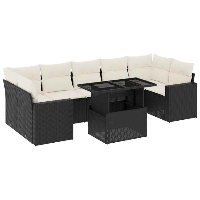 sofasæt til haven 8 dele med hynder polyrattan sort