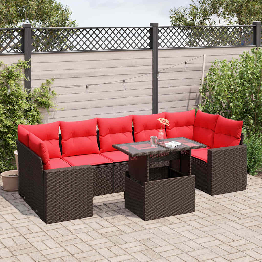 8-delt havesofast med hynder brun polyrattan