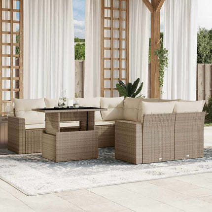 sofasæt til haven 9 dele med hynder polyrattan beige