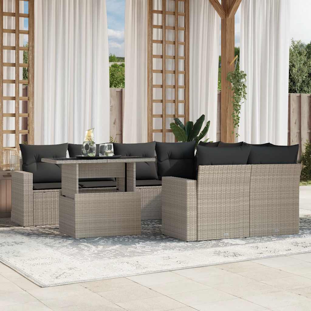 sofasæt til haven 9 dele med hynder polyrattan lysegrå