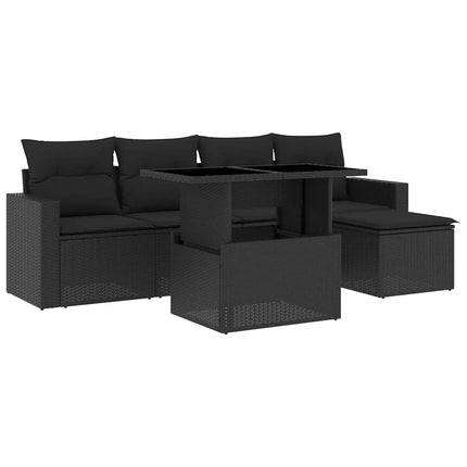 sofasæt til haven 6 dele med hynder polyrattan sort