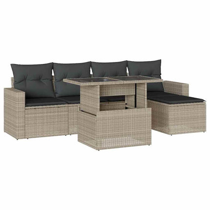 sofasæt til haven 6 dele med hynder polyrattan lysegrå