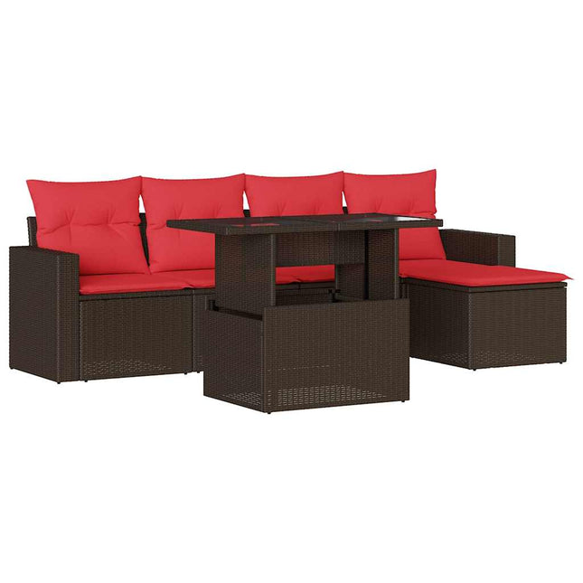 havesofasæt med 6 hynder brun polyrattan