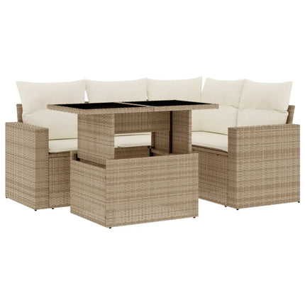 sofasæt til haven 5 dele med hynder polyrattan beige