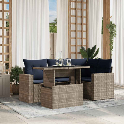 havesofasæt med 5 dele og hynder grå polyrattan