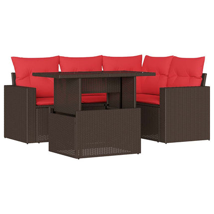 havesofasæt med 5 dele og hynder brun polyrattan
