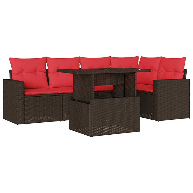 havesofasæt med 6 hynder brun polyrattan