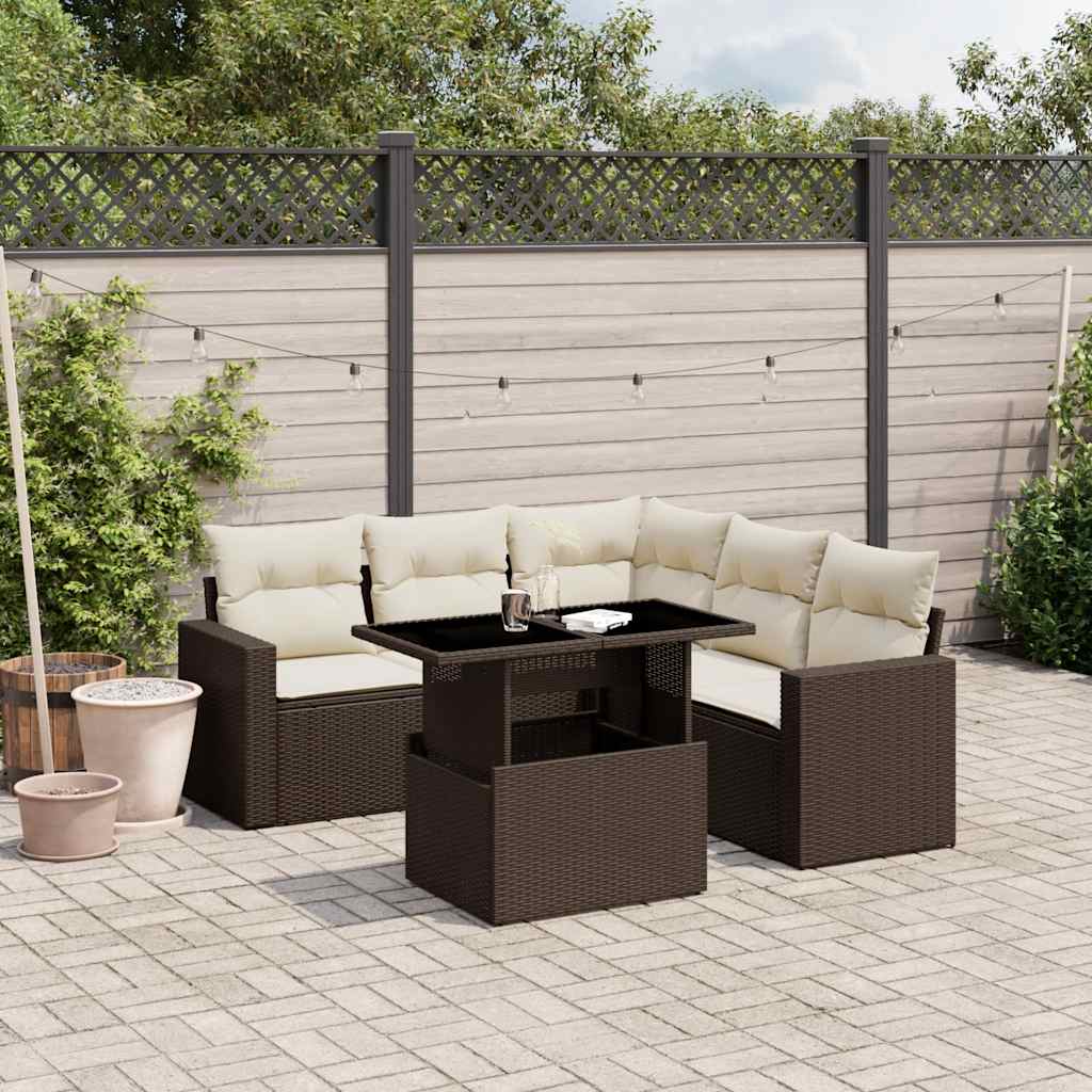 sofasæt til haven 6 dele med hynder polyrattan brun