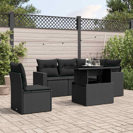 sofasæt til haven 6 dele med hynder polyrattan sort