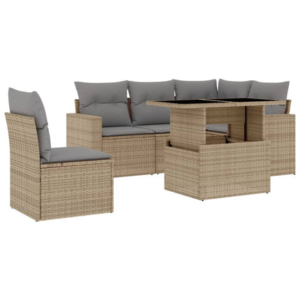 sofasæt til haven 6 dele med hynder polyrattan beige