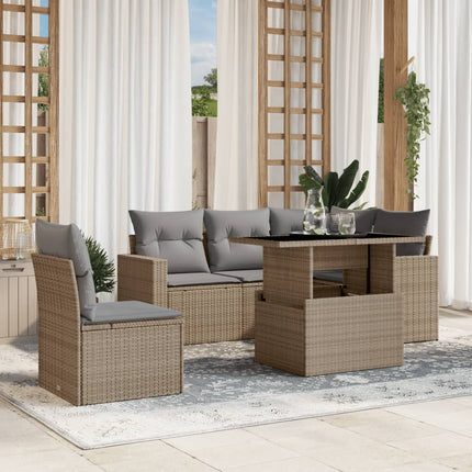 sofasæt til haven 6 dele med hynder polyrattan beige