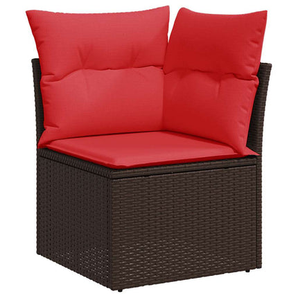 havesofasæt med 6 hynder brun polyrattan