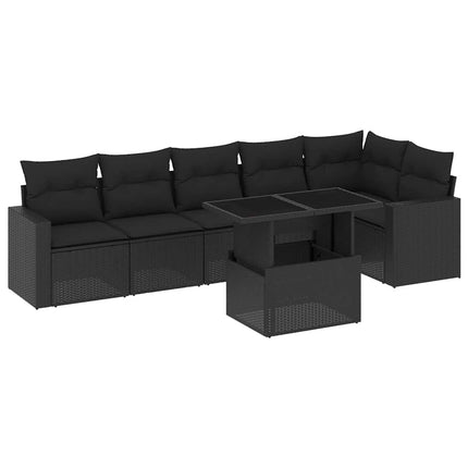 sofasæt til haven 7 dele med hynder polyrattan sort