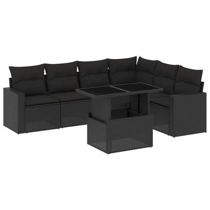 sofasæt til haven 7 dele med hynder polyrattan sort