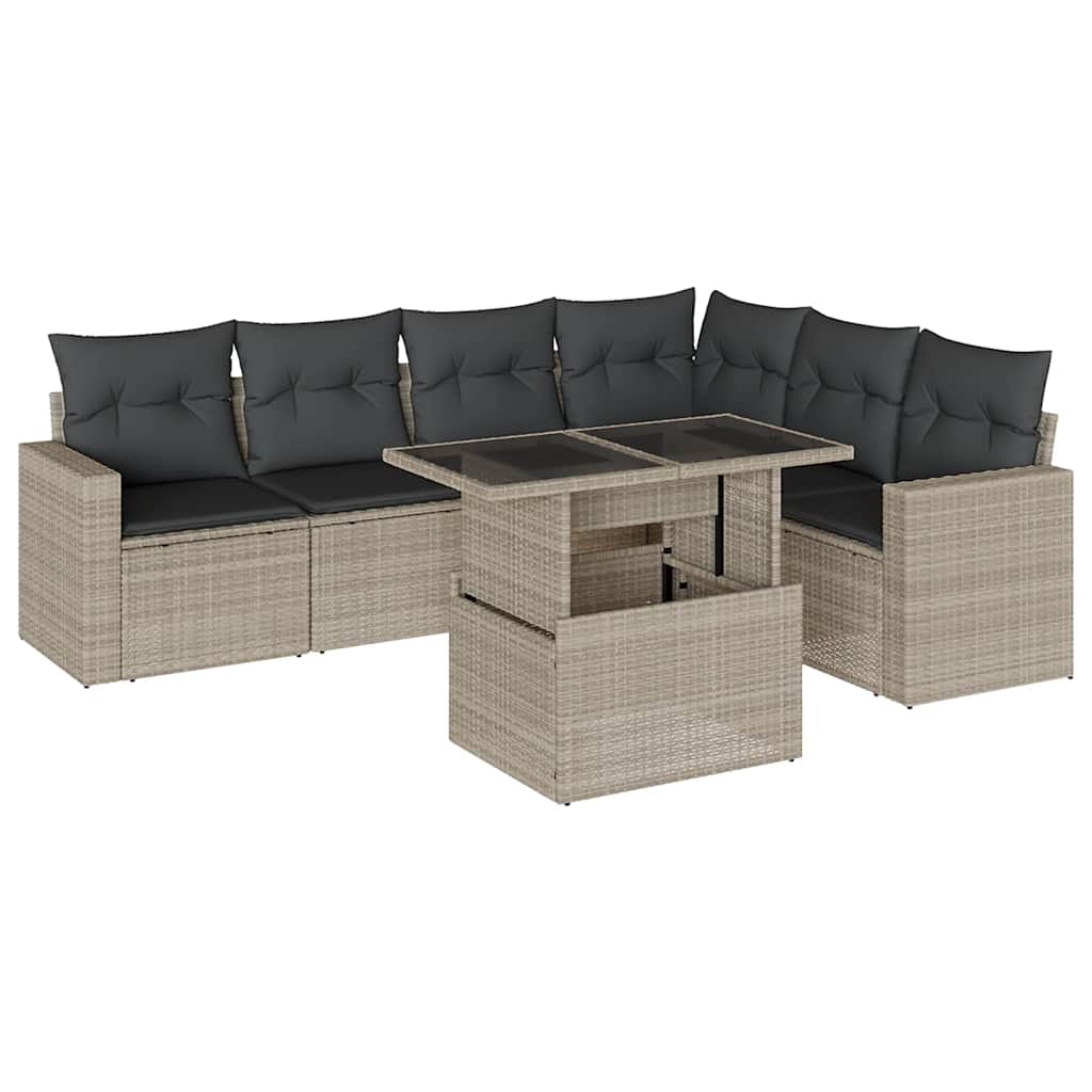sofasæt til haven 7 dele med hynder polyrattan lysegrå