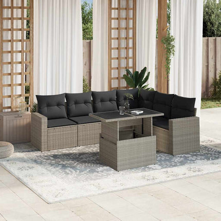 sofasæt til haven 7 dele med hynder polyrattan lysegrå