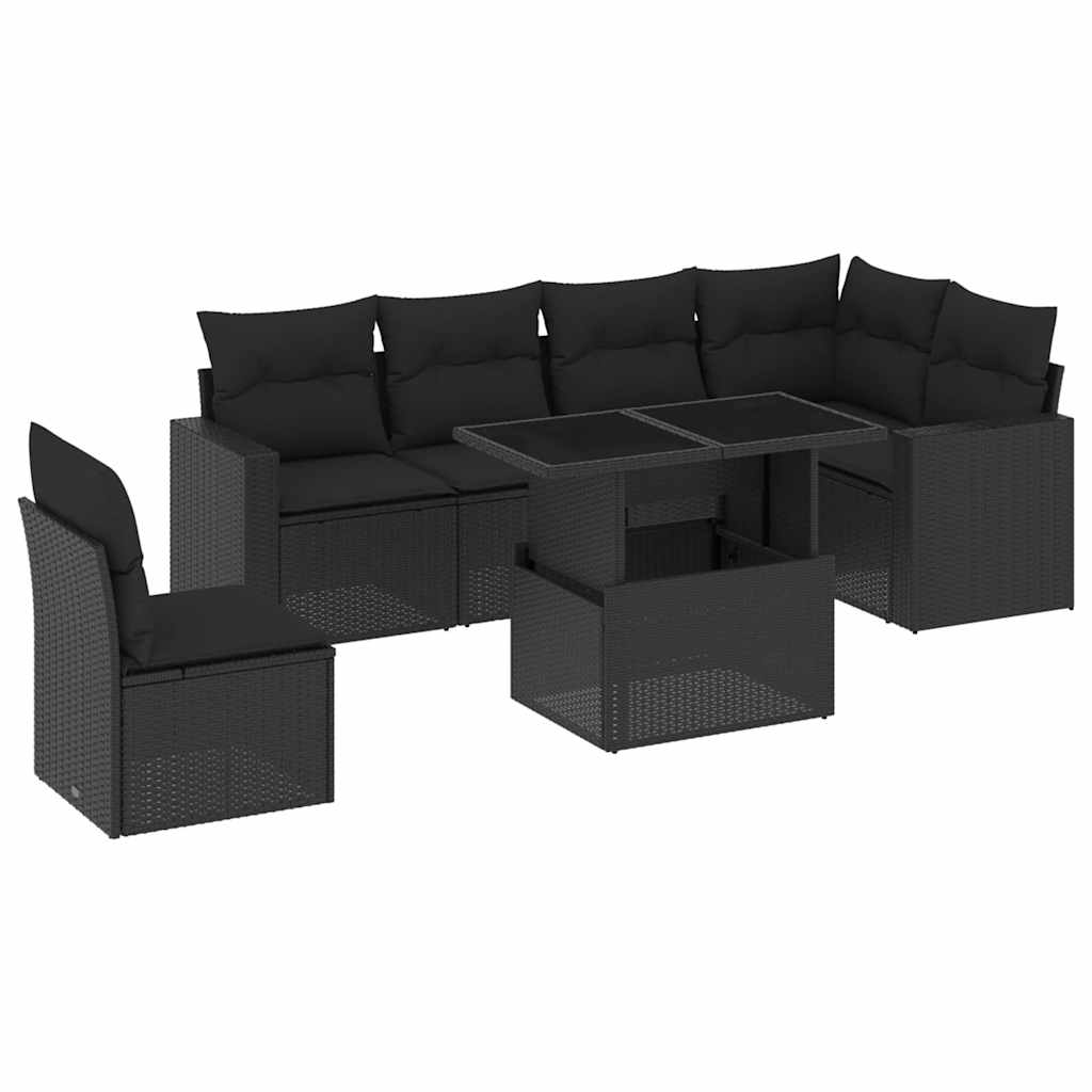 sofasæt til haven 7 dele med hynder polyrattan sort