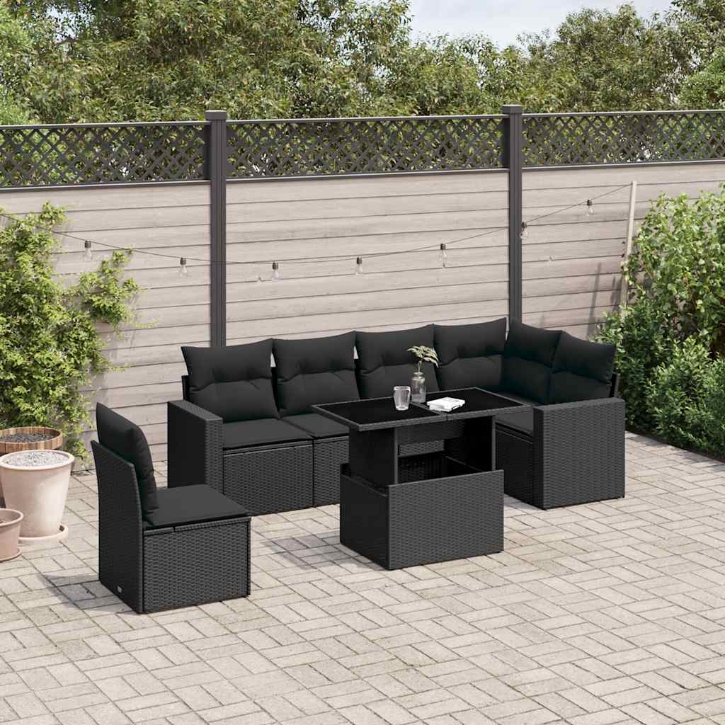 sofasæt til haven 7 dele med hynder polyrattan sort