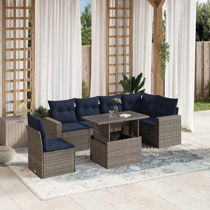 havesofasæt med 7 dele og hynder grå polyrattan