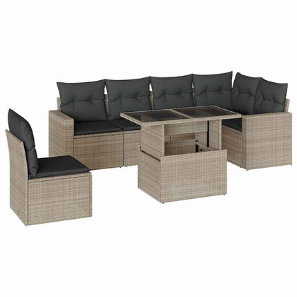 sofasæt til haven 7 dele med hynder polyrattan lysegrå
