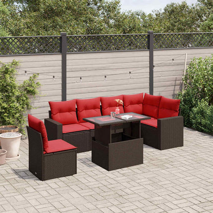 havesofasæt med 7 hynder brun polyrattan