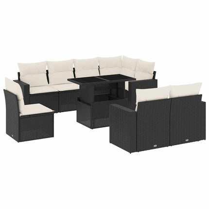 sofasæt til haven 9 dele med hynder polyrattan sort