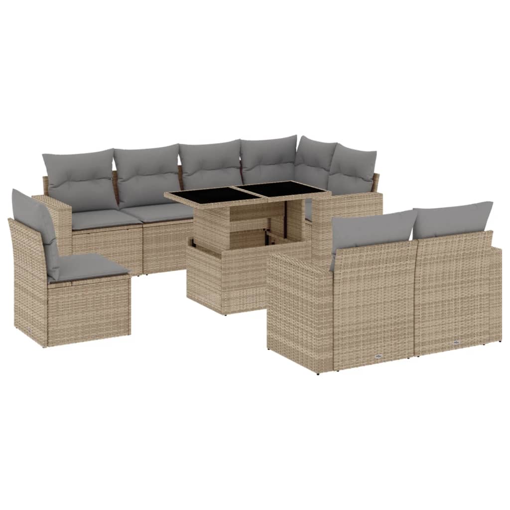 sofasæt til haven 9 dele med hynder polyrattan beige