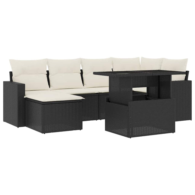 sofasæt til haven 7 dele med hynder polyrattan sort