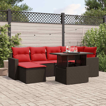 havesofasæt med 7 hynder brun polyrattan