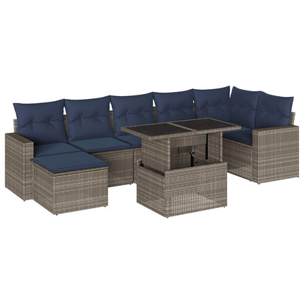 havesofasæt med 8 hynder grå polyrattan