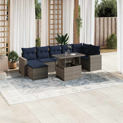 havesofasæt med 8 hynder grå polyrattan
