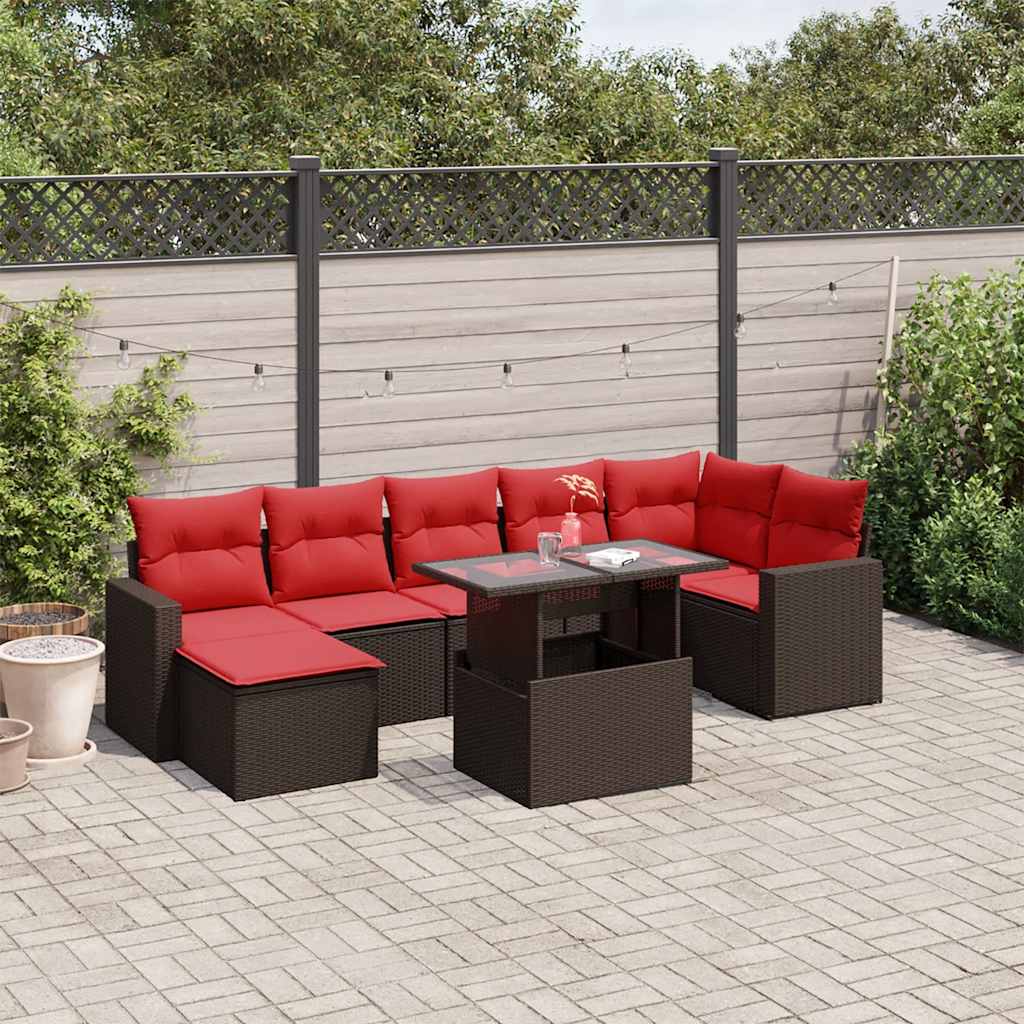 8-delt havesofast med hynder brun polyrattan